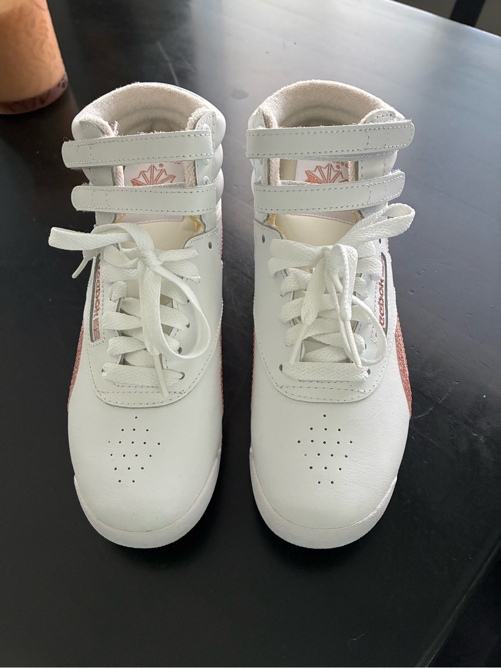 Reebok High-Top Sneakers with Rose gold Metallic Stripes - Picture 2 of 5